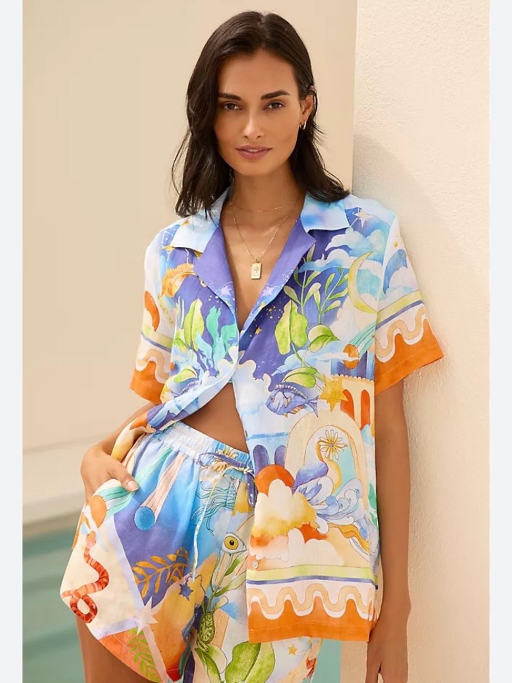 NWT Seafolly Aquarius Short-Sleeve Shirt and shorts size 10 reg $266